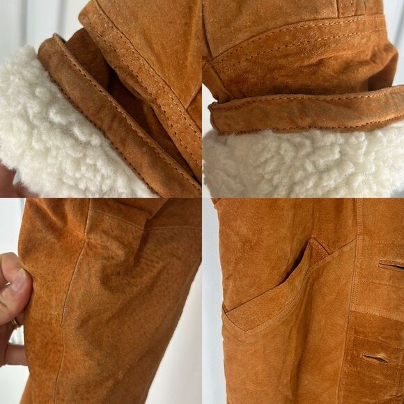 Vintage Suede Brown Genuine Leather Sherpa Coat - Picture 7 of 8